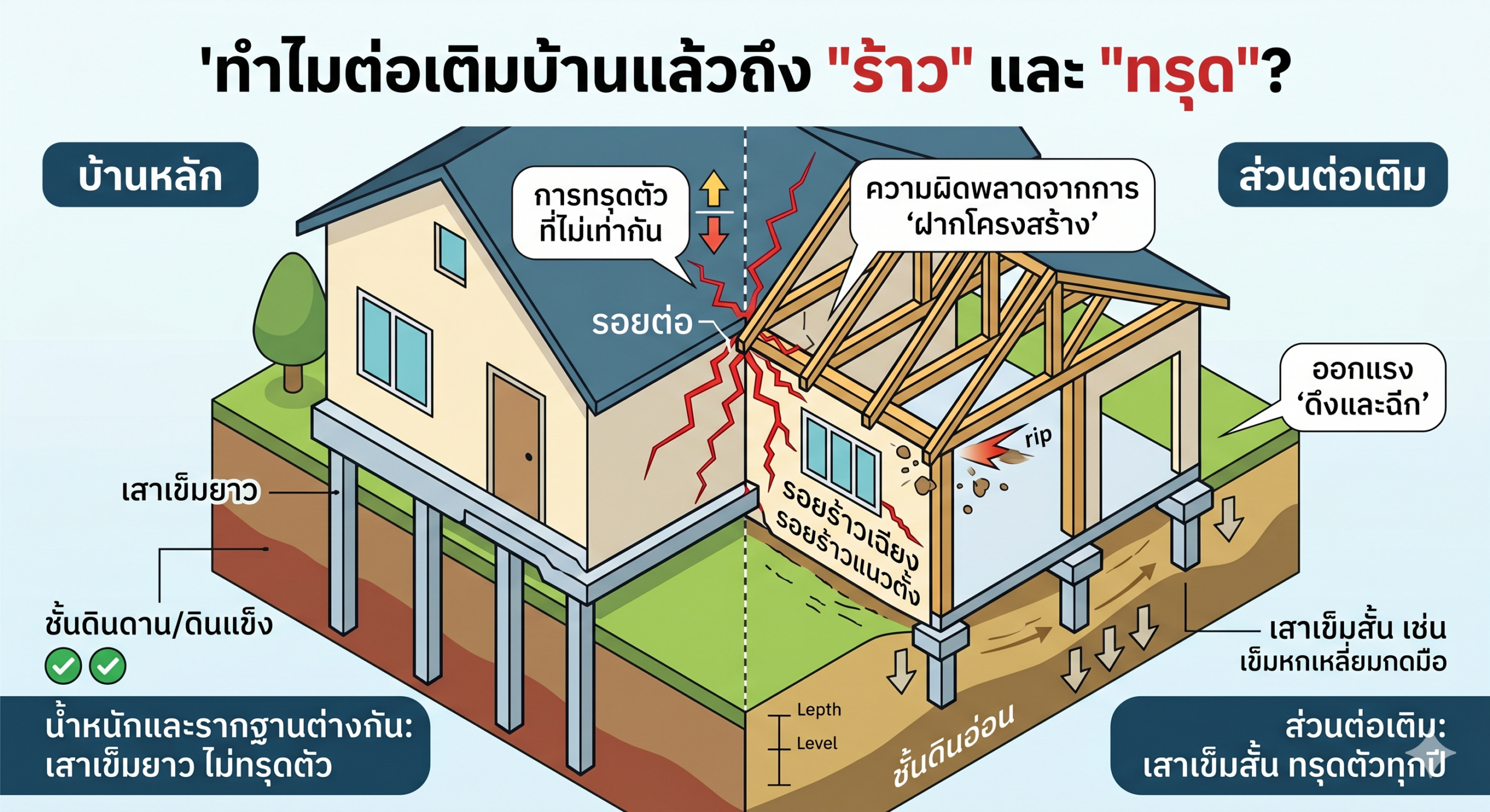 เจาะลึก "เสาเข็ม" งานต่อเติม เลือกแบบไหนให้บ้านไม่พังและงบไม่บาน?