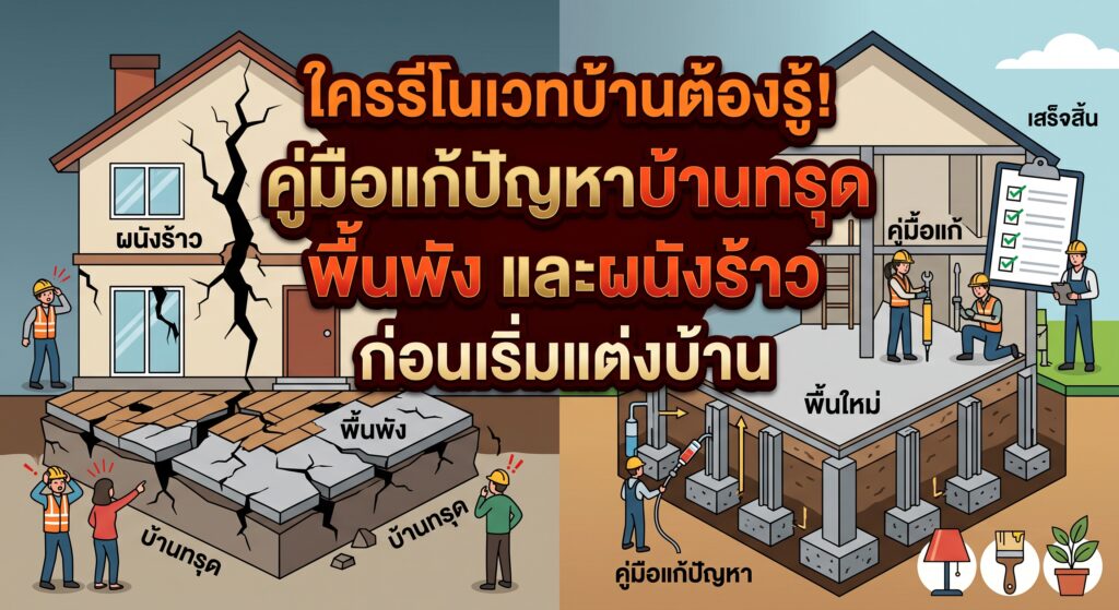 ใครรีโนเวทบ้านต้องรู้! คู่มือแก้ปัญหาบ้านทรุด พื้นพัง และผนังร้าว ก่อนเริ่มแต่งบ้าน
