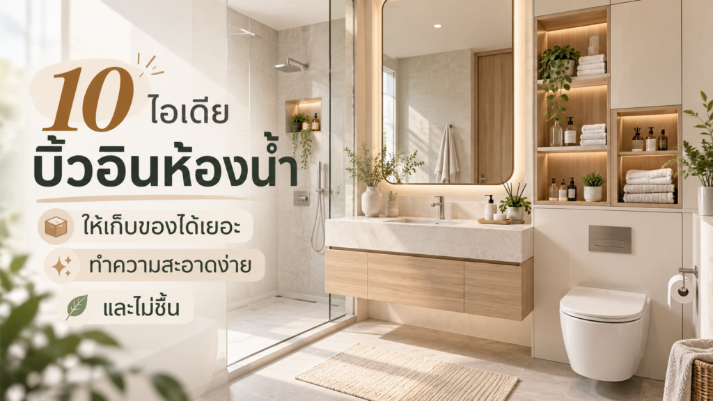 10 ไอเดีย บิ้วอินห้องน้ำ ให้เก็บของได้เยอะ ทำความสะอาดง่าย และไม่ชื้น